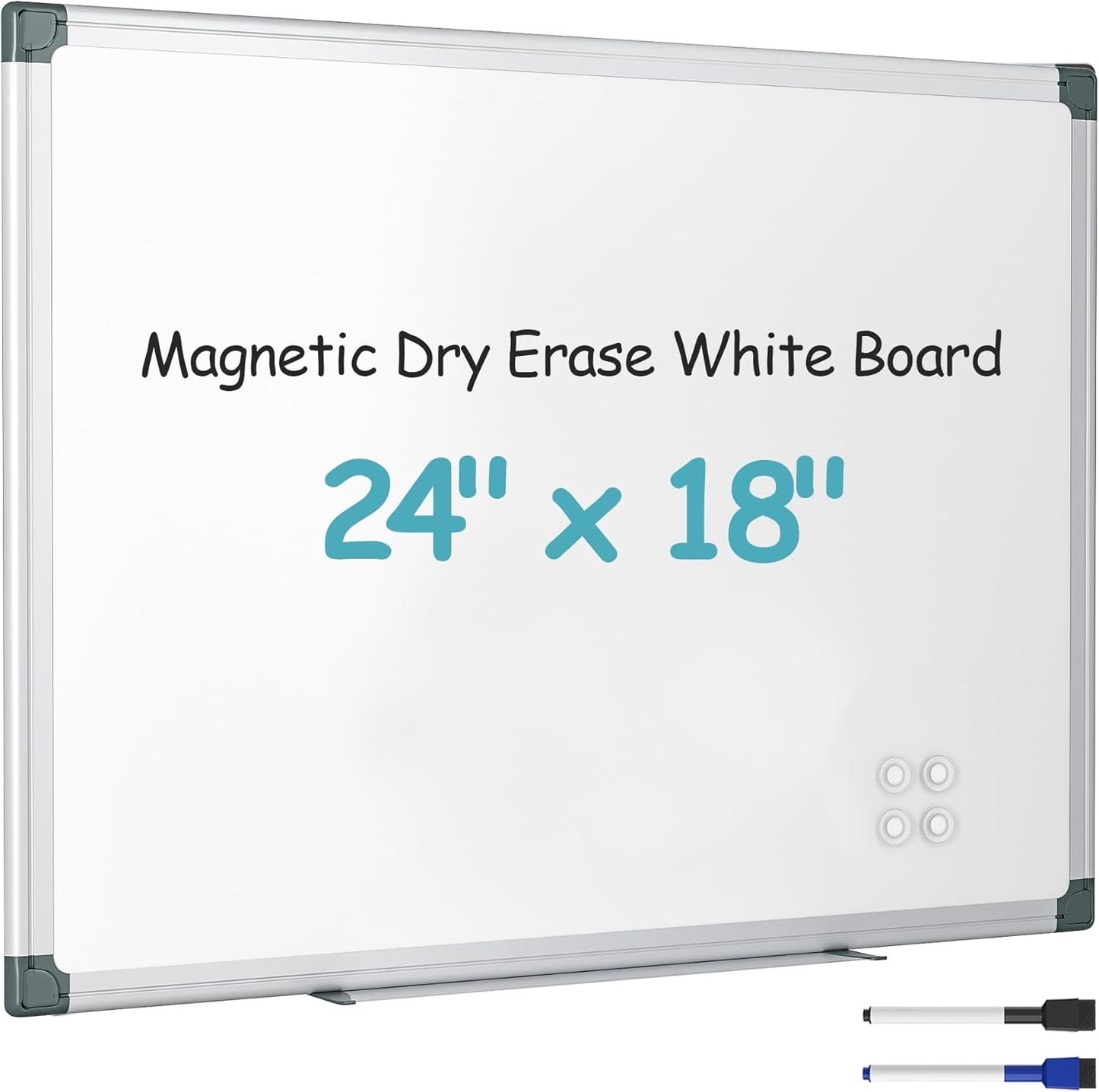 24"x18" White Board, Dry Erase Board for Wall, Hanging Aluminum Magnetic Whiteboard, Magnetic Board with 1 Eraser & 2 Markers & 4 Magnets for College Dorm Room, School, Home, Office